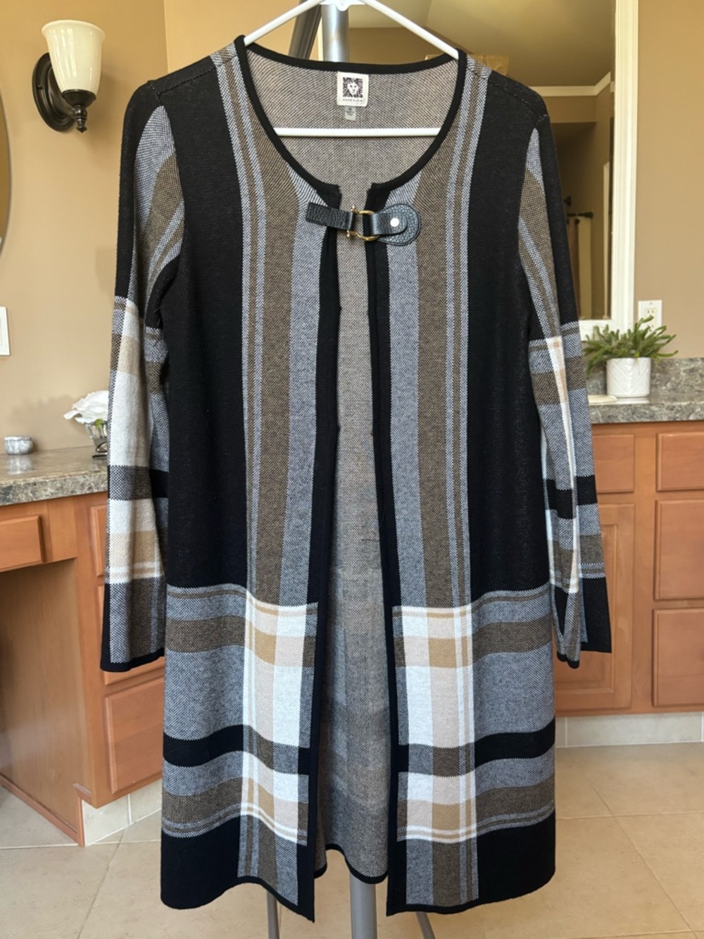 Anne Klein Black and Gray Knit Cardigan